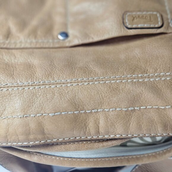 Vintage Fossil Tan Leather Shoulder Bag w/ Key – Classic Y2K Project Tote ZB2678 - Picture 11 of 16